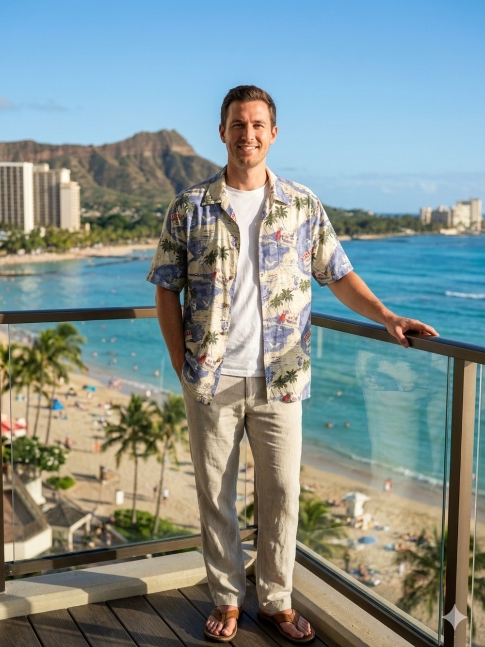 Pierre Cardin Short-Sleeve Tropical Button-Down Shirt - Blue & Cream